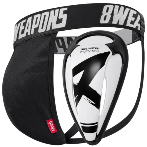 Bandažas 8 Weapons Unlimited su plačiu elastingu juosmens diržu ir apsauginiu kaušeliu.