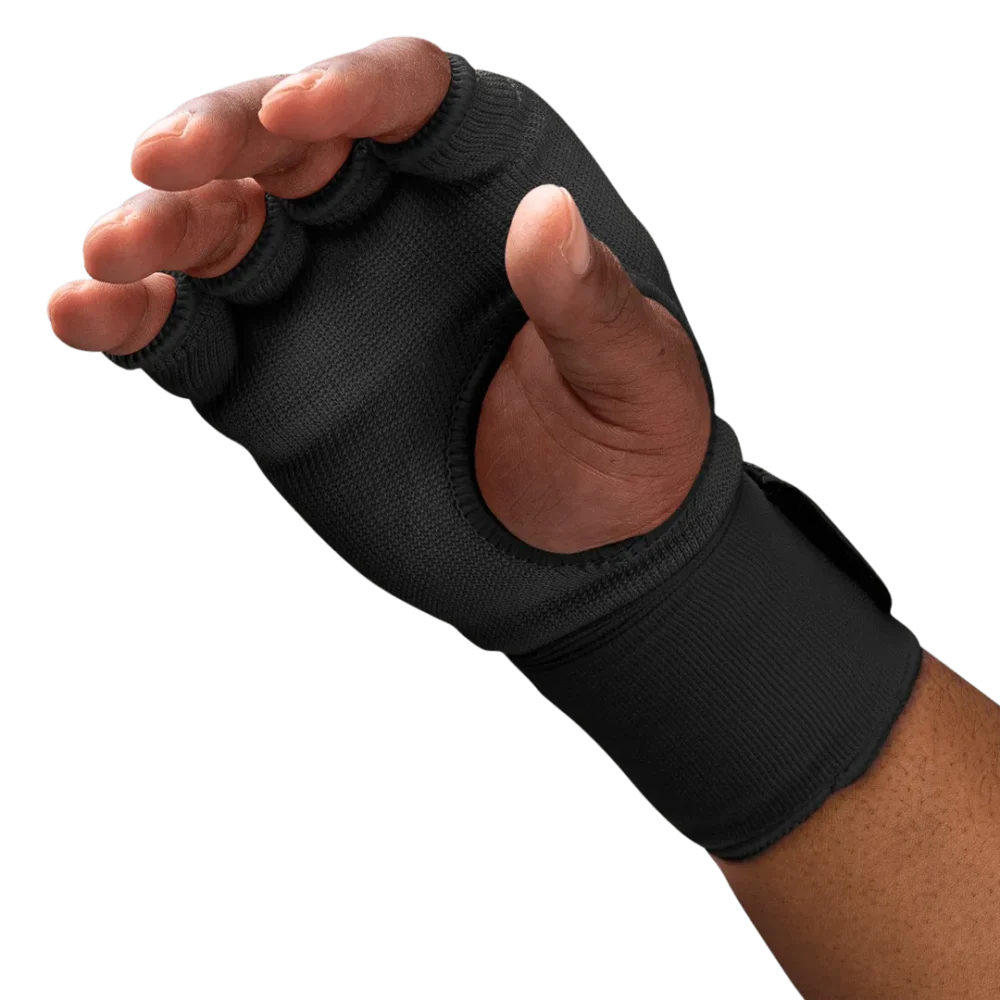 Gelinės pirštinės vietoj bokso bintų Hayabusa Quick Wraps su ilgais riešo raiščiais.