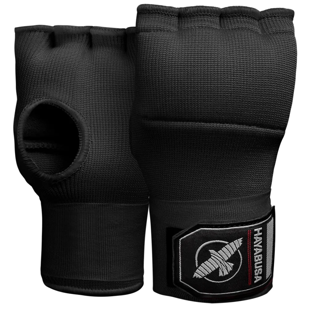 Gelinės pirštinės vietoj bokso bintų Hayabusa Quick Wraps su ilgais riešo raiščiais.