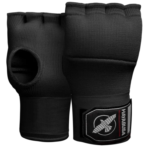 Gelinės pirštinės vietoj bokso bintų Hayabusa Quick Wraps su ilgais riešo raiščiais.