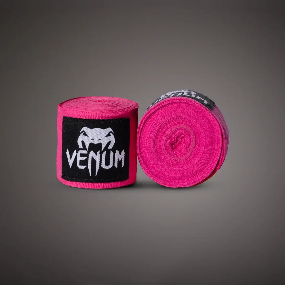 Bokso-bintai-Venum-Kontact-Neon-Pink-4-5m Neoninės rožinės spalvos bokso bintai Venum Kontact 4.5m ilgio iš elastingos medvilnės.